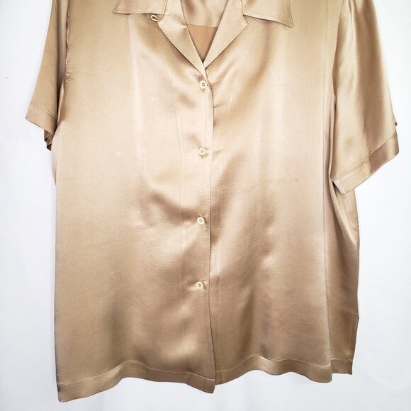 Chaus Short Sleeve Blouse 100% Silk Bronze Color Size 14 - Picture 2 of 6
